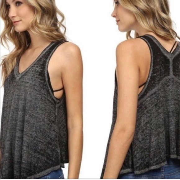 Free People Tops - Free People Charcoal Burnout V-neck Tank Top